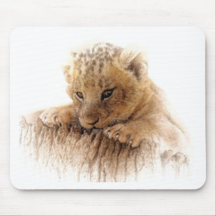 Lion cub close cute eyes lookout mouse pad
