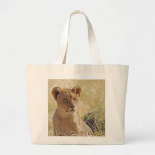 Lion Cub Close-up Large Tote Bag