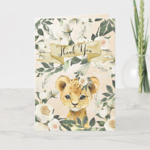 lion cub floral baby shower thank you card