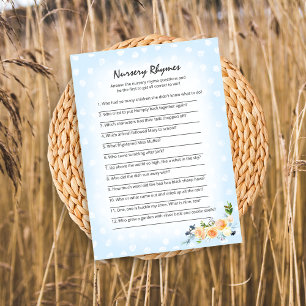 Lion Cub Floral Blue Nursery Rhymes Shower Game Program