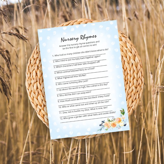 Lion Cub Floral Blue Nursery Rhymes Shower Game Program (Creator Uploaded)