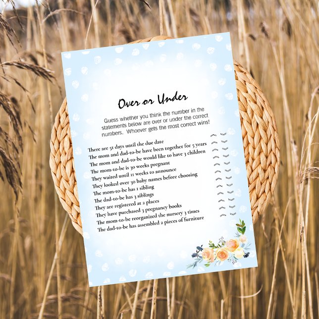 Lion Cub Floral Blue Over Under Baby Shower Game Program (Creator Uploaded)