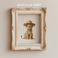 Lion Cub in Straw Hat Wild Animal Rustic