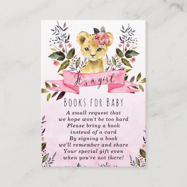 lion cub jungle girl books for baby request card (Front)
