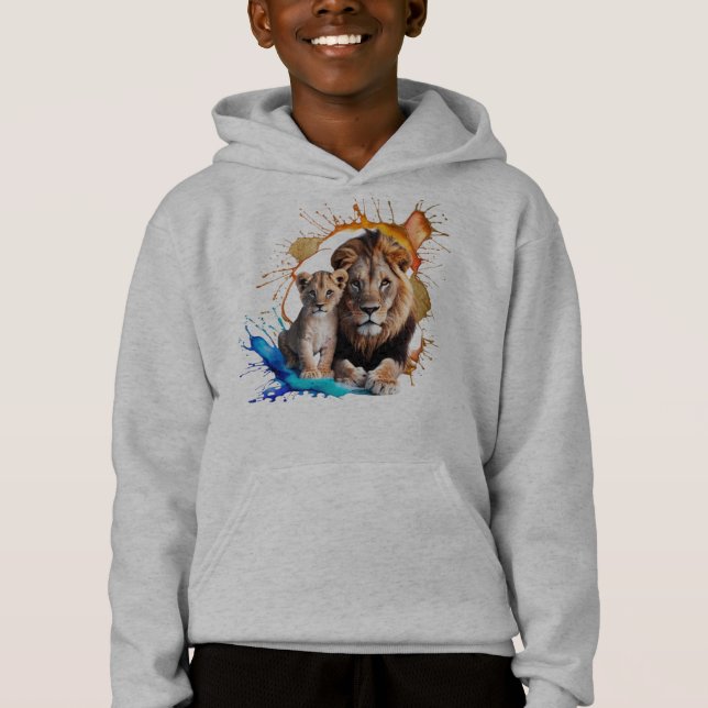 Lion Cub Paint Splatter Pullover Hoodie - Boys  (Front)