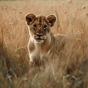 Lion Cub Peeking Through The Grass Jigsaw Puzzle