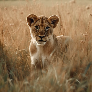 Lion Cub Peeking Through The Grass Jigsaw Puzzle