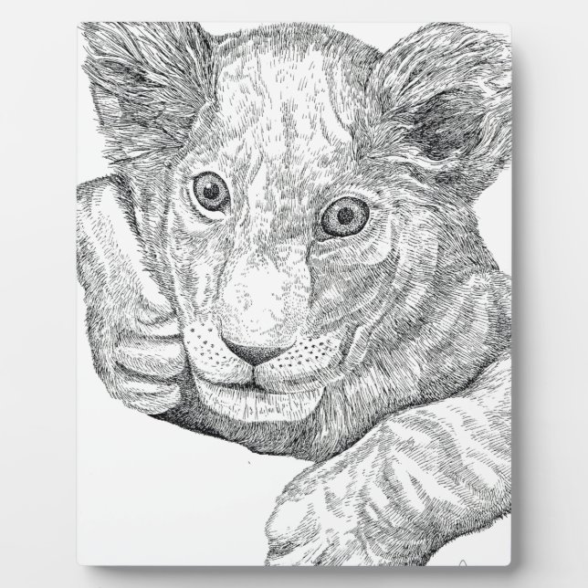 Lion Cub Pen and Ink Plaque (Front)
