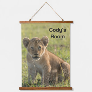 Lion Cub Personalise Name or Text Wood Hanging Tapestry