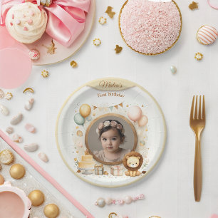 Lion cub Photo Frame for Kids' Birthday Parties Paper Plate