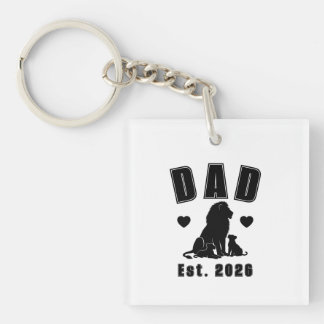 Lion Cub Silhouette New Dad Est Year Key Ring