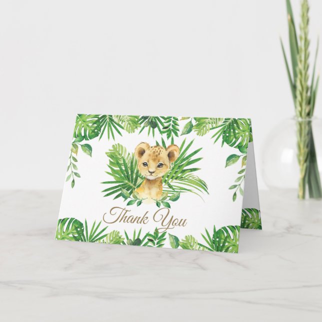 Lion Cub Tropical Greenery Jungle Baby Shower  Thank You Card (Front)