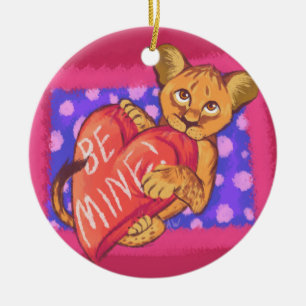 Lion Cub Valentine Ceramic Ornament