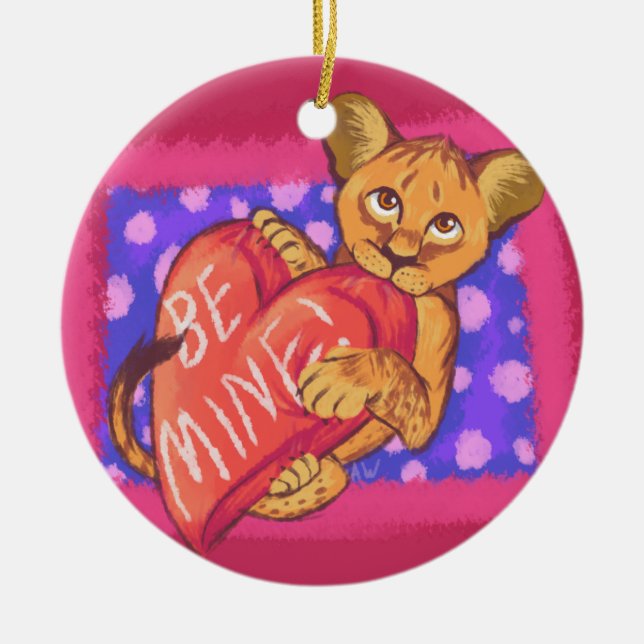 Lion Cub Valentine Ceramic Ornament (Front)