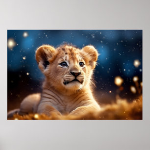 Lion Cub Wild Animal Tranquil Peaceful  Poster