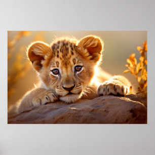 Lion Cub Wild Animal Tranquil Peaceful  Poster