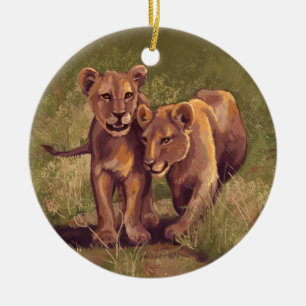 Lion Cubs Ceramic Ornament