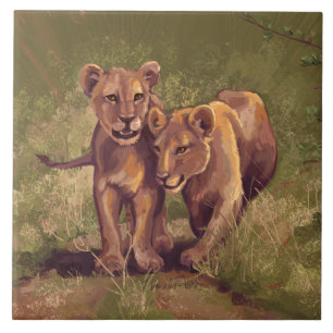 Lion Cubs Ceramic Tile