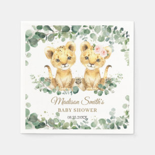 Lion Cubs Greenery Twin Boy Girl Baby Shower Napkin