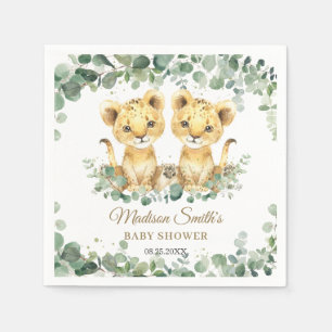 Lion Cubs Greenery Twin Boys Baby Shower  Napkin