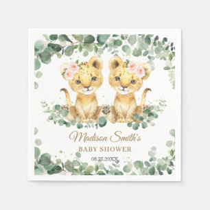 Lion Cubs Jungle Greenery Twin Girls Baby Shower  Napkin