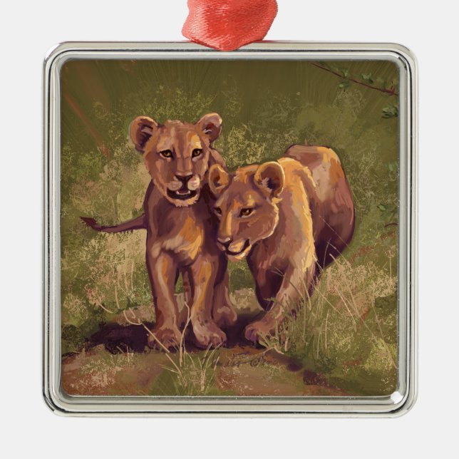 Lion Cubs Metal Tree Decoration (Front)