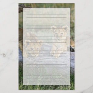 Lion Cubs on Log Stationery
