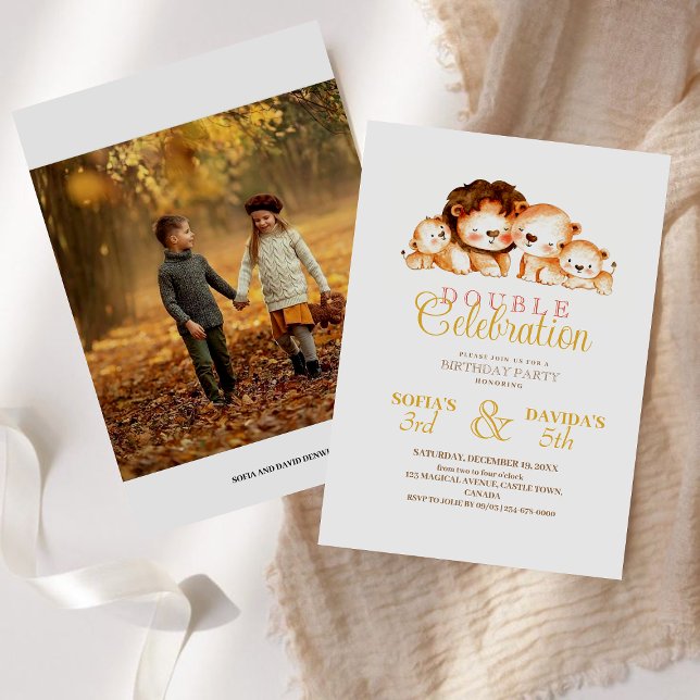 Lion cubs Photo Double Celebration Birthday  Invitation (Creator Uploaded)