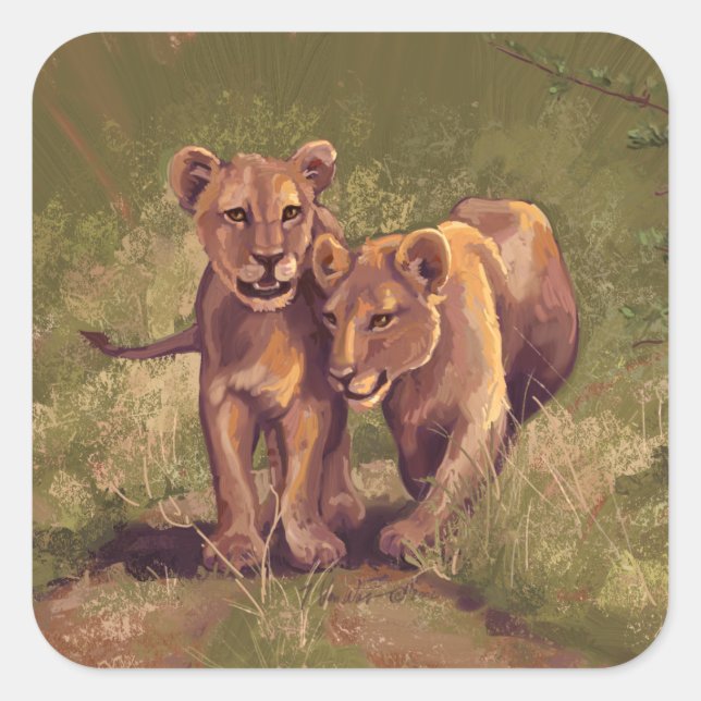 Lion Cubs Square Sticker (Front)