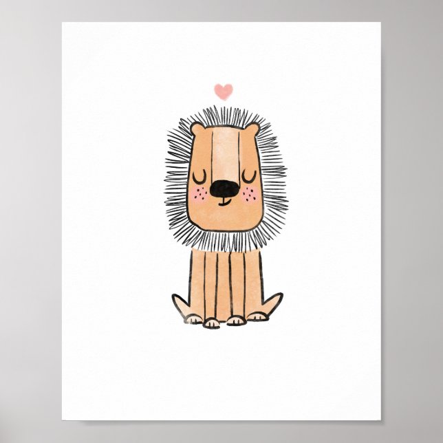 Lion cute art watercolor nursery preschool poster (Front)