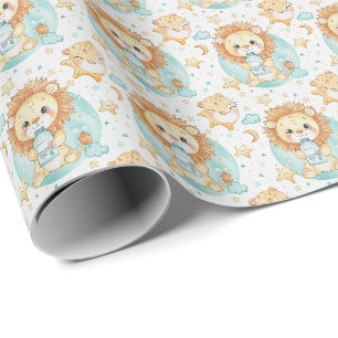 Lion Cute Baby Pastel Watercolor Pattern  Wrapping Paper