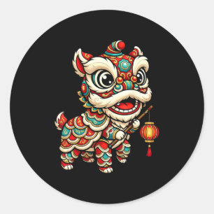 Lion Dance Chinese Fire Horse Classic Round Sticker