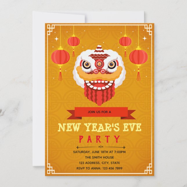 Lion dance new year party invitation (Front)