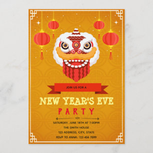 Lion dance new year party invitation