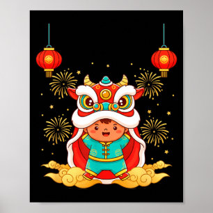 Lion dance ox year lunar new year costume chinese poster