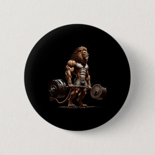 Lion Deadlifting Gym Humour Weightlifting Fitness 6 Cm Round Badge