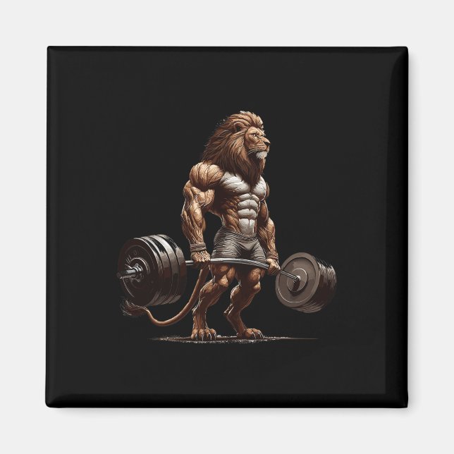 Lion Deadlifting Gym Humour Weightlifting Fitness  Magnet (Front)