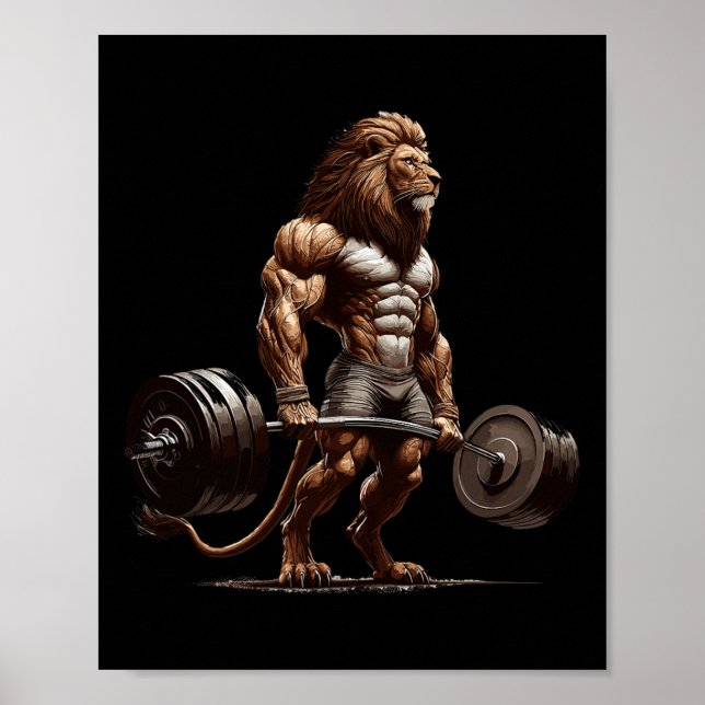 Lion Deadlifting Gym Humour Weightlifting Fitness  Poster (Front)