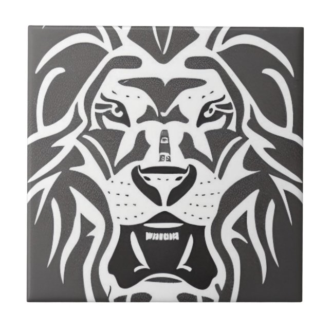 Lion decal white on grey ceramic tile (Front)