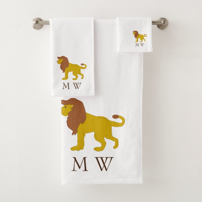 Lion Design Monogrammed Bath Towel Set (Insitu)