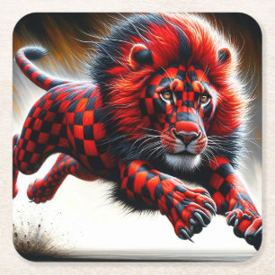 Lion Design Square Paper Coaster