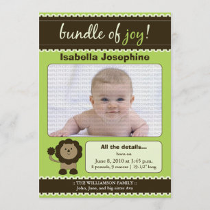 Lion Designer Baby Birth Announcement : lime green