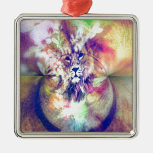 Lion Digital Art Metal Ornament