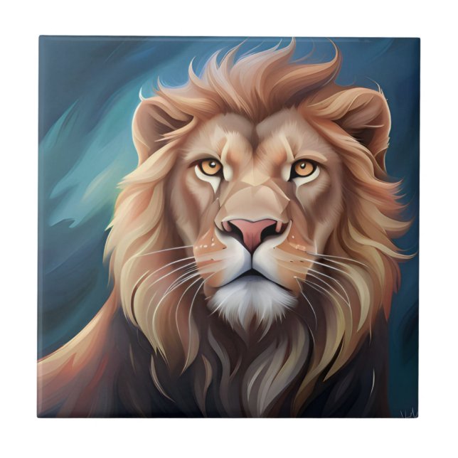 Lion Digital Art Portrait-56556 Ceramic Tile (Front)