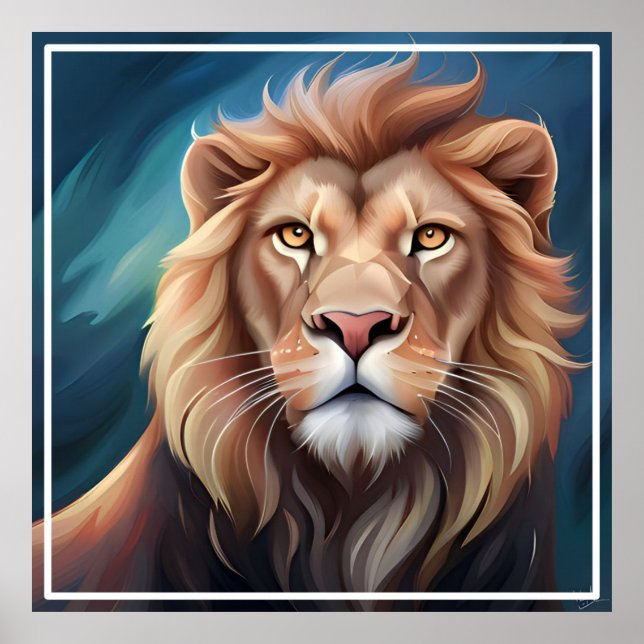 Lion Digital Art Portrait-56556 Poster (Front)