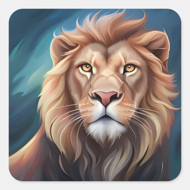 Lion Digital Art Portrait-56556 Square Sticker (Front)