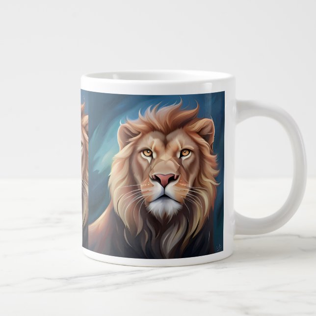 Lion Digital Art Portrait Large Coffee Mug (Right)
