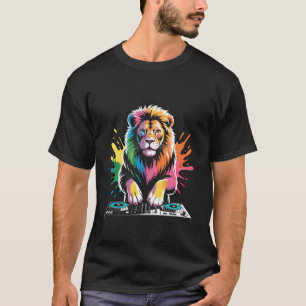 Lion DJ on Turntables EDM Synthesizer Rave Music C T-Shirt