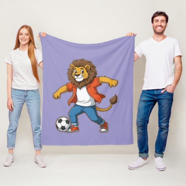 Lion Dribbling a Soccer Ball | Power, Skill & Cham Fleece Blanket (In Situ)