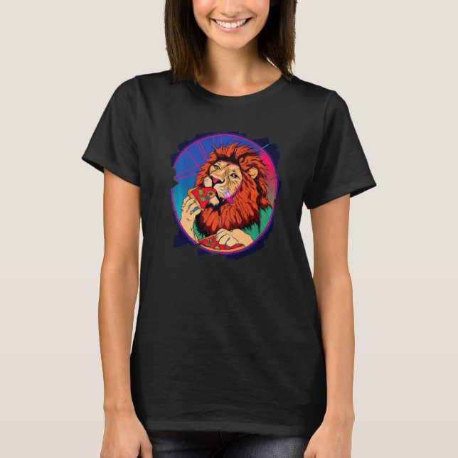 Lion Eating Pizza Lion Cool Pizza T-Shirt (Front)